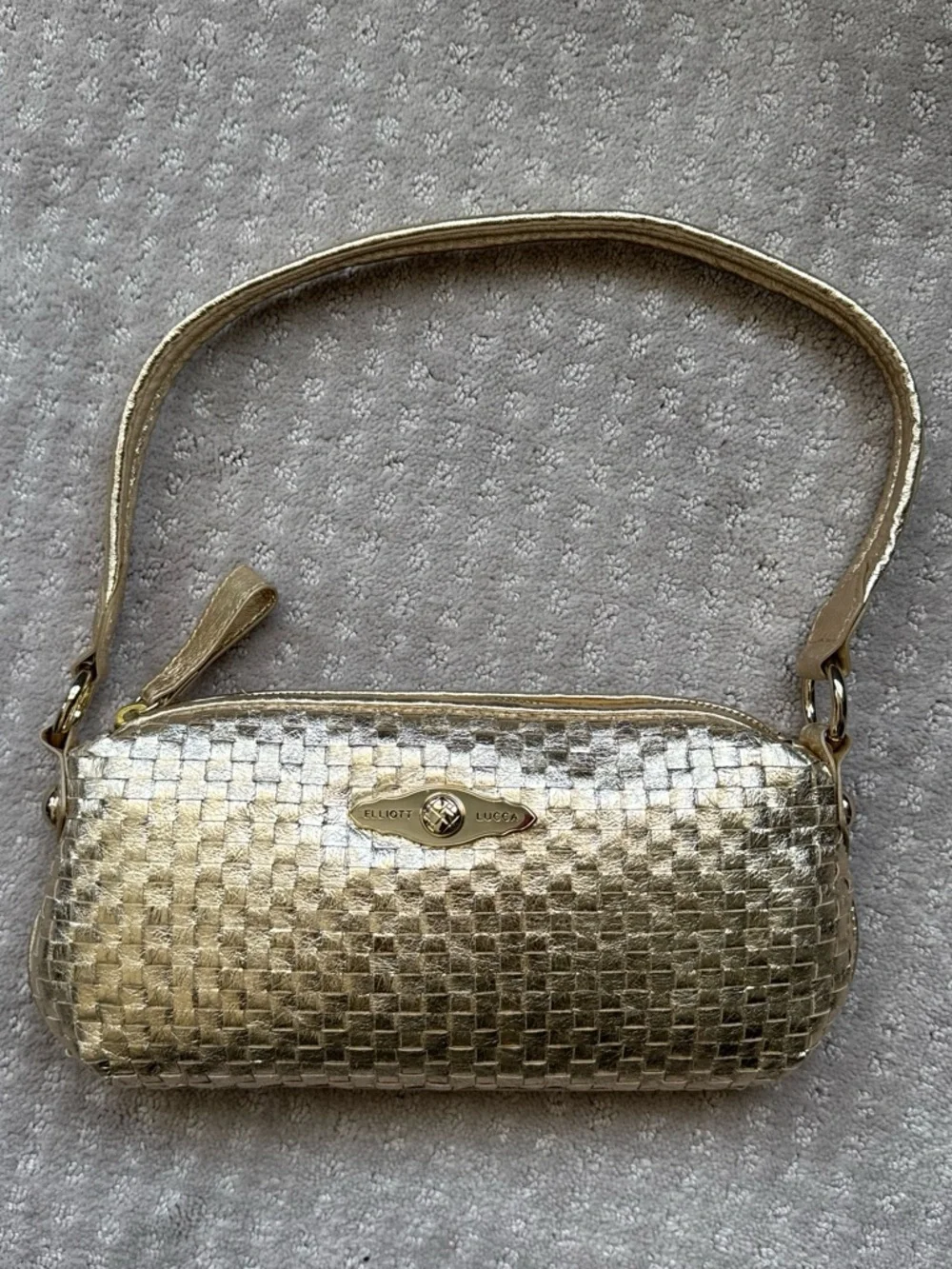 Elliott Lucca Metallic Gold Woven Clutch Shoulder Bag
